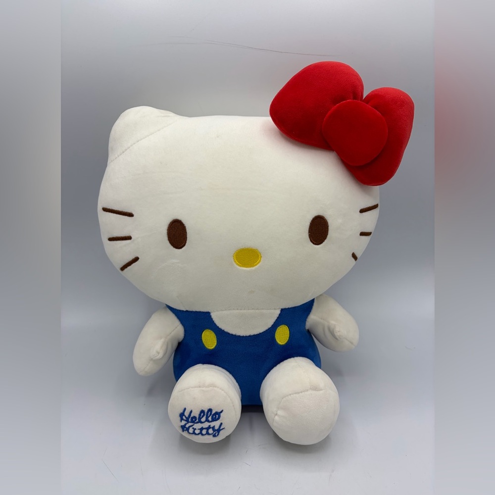Hello Kitty Plush with Red Bow and Blue Outfit